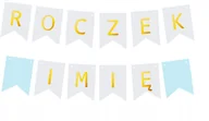 Baby shower i roczek - Girlanda Napis Roczek + Imię Dziecka Baner Niebies - miniaturka - grafika 1