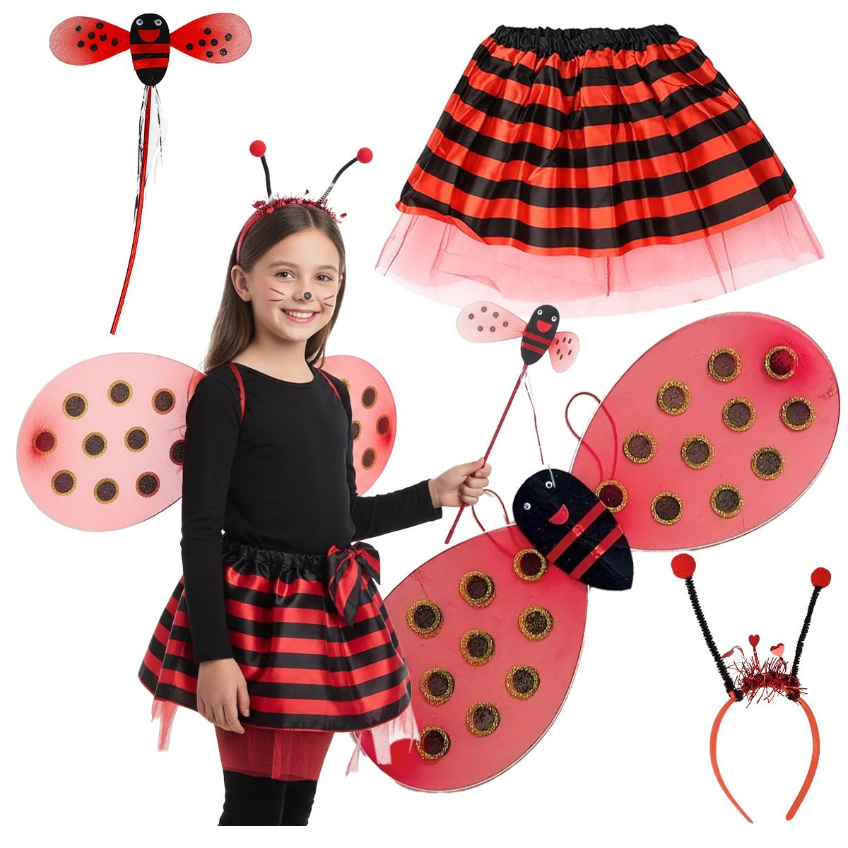 STRÓJ BIEDRONKI BIEDRONKA skrzydełka spódniczka opaska różdżka KOMPLET 4w1