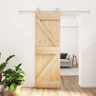Drzwi przesuwne z osprzętem, 70x210 cm, lite drewno sosnowe  8721012081536 - Drzwi wewnętrzne - miniaturka - grafika 1