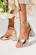 Espadryle damskie - Złote sandały damskie na szerokim słupku z zakrytą piętą pasek wokół kostki skórzana wkładka Casu ER24X11-G-NO-37 - miniaturka - grafika 1