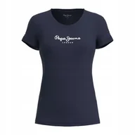 Koszulki i topy damskie - PEPE JEANS KOSZULKA DAMSKA T-SHIRT GRANATOWA r.XS - miniaturka - grafika 1