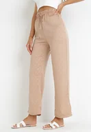 Spodnie damskie - Brązowe Szerokie Spodnie z Gumką w Pasie Moti - miniaturka - grafika 1