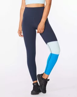 Spodnie sportowe damskie - 2XU Form Block Hi-Rise Compression Tights Women, niebieski/biały XS 2022 Legginsy do biegania WA6473B#MDNWHT-XS - grafika 1