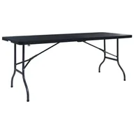 Stoły ogrodowe - vidaXL Składany stolik, czarny 180x75x72 cm, HDPE, imitacja rattanu - miniaturka - grafika 1