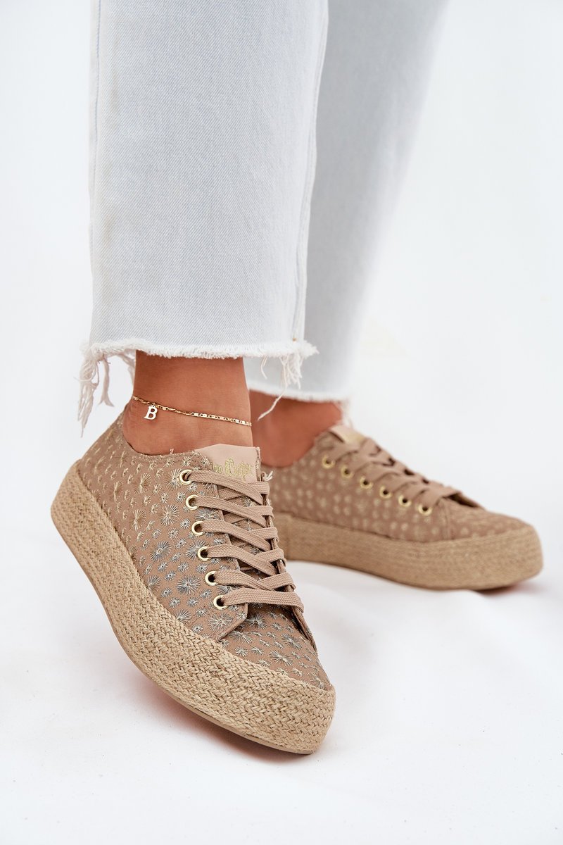 Wzorzyste Trampki Damskie Na Platformie Z Plecionką Lee Cooper LCW-25-08-3646L Khaki-38