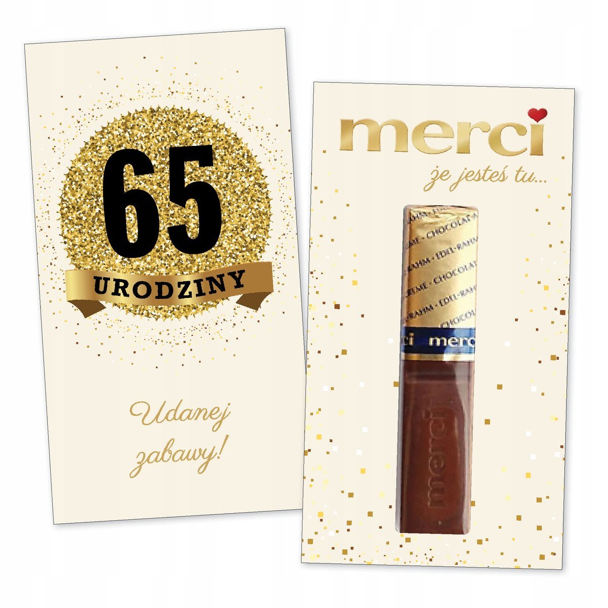 10x PODZIĘKOWANIA NA 65 URODZINY DLA GOŚCI merci lat - premium - KREMOWY