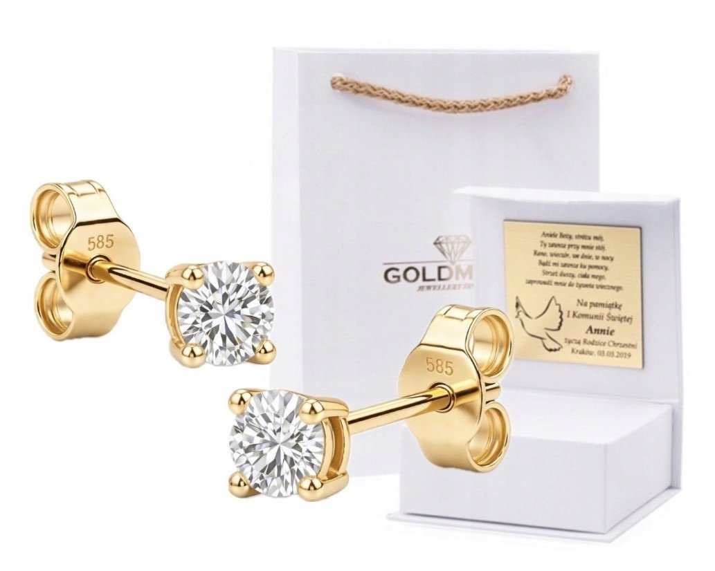KLASYCZNE DAMSKIE ZŁOTE KOLCZYKI Z MOISSANITAMI 0.22CT 14KT 585 PREZENT