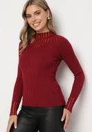 Swetry damskie - Bordowy Golf z Przeźroczystymi Wstawkami Faelis - miniaturka - grafika 1