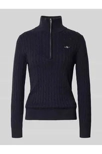 Bluza z kołnierzem, wyhaftowanym logo i ściegiem warkoczowym - Gant - Bluzy damskie - miniaturka - grafika 1