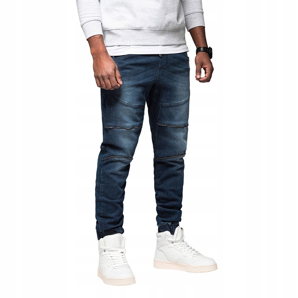 Męskie joggery spodnie jeansowe modne ciemnoniebieskie OM-PADJ-0243 V1 M