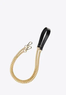 Skórzany pasek do torebki z łańcuszkiem czarno - złoty - Akcesoria do torebek - miniaturka - grafika 1