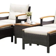 Meble ogrodowe - 5-Częściowy Zestaw Mebli Ogrodowych, Zestaw Foteli Wypoczynkowych z Rattanu PE i Otoman z Poduszkami i Stolikiem - miniaturka - grafika 1