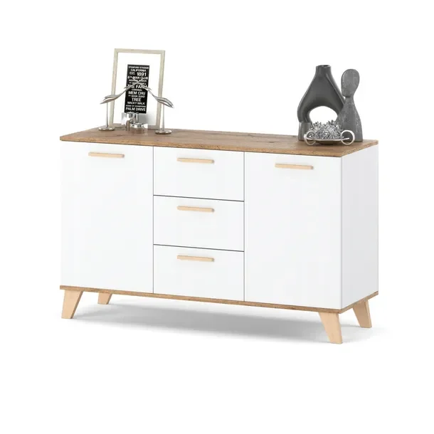 Komoda Szafka salon z szufladami 120cm Biala Wotan OSLO Styl Skandynawski
