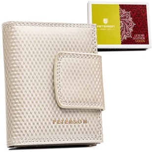 Mały portfel damski na karty z lakierowanej skóry naturalnej Peterson beżowy - Portfele - miniaturka - grafika 1