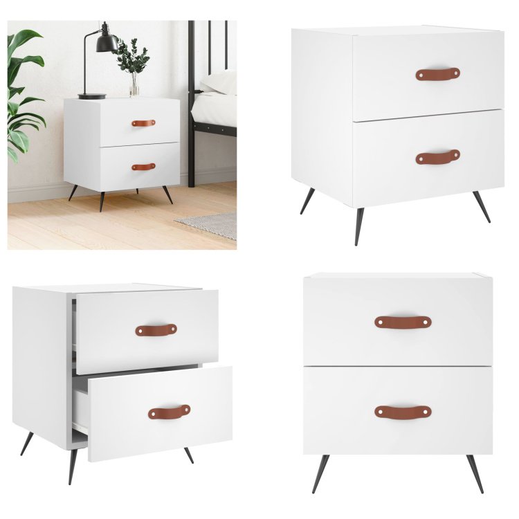 vidaXL Stolik nocny biały 40x35x47,5 cm materiał drewnopochodny - Stolik nocny - Szafki nocne - Szafa - Szafka nocna