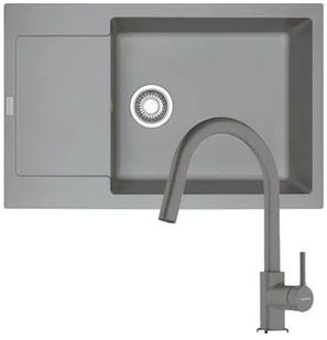 Zestaw granitowy Franke Zlewozmywak Maris MRG 611-78 XL + Bateria Lina pull out Szary  od 89 zł! - Zlewozmywaki z baterią - miniaturka - grafika 1