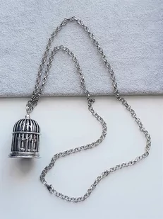 długi naszyjnik ptak ptaszek w klatce 70cm metal - Naszyjniki - miniaturka - grafika 1