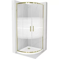 Kabiny prysznicowe - Mexen Rio kabina prysznicowa półokrągła 80x80 cm, pasy, złota + brodzik Flat, biały - miniaturka - grafika 1
