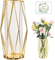 Wazony i flakony - Geometryczny metalowy stojak, dekoracyjny wazon, złoty wazon 27 cm, geometryczny metalowy wazon, szklany wazon do hydroponicznych roślin i kwiatów, .. - miniaturka - grafika 1