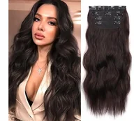 Ozdoby do włosów - Falowane Syntetyczne Treski Do Przedłużania Włosów z Klipsem Brąz 4szt - miniaturka - grafika 1