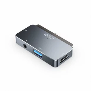 Adapter HUB 4w1 USB-C - USB + USB-C + HDMI + AUX Minijack 3.5mm Tech-Protect V6 szary - Huby USB - miniaturka - grafika 3