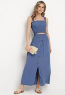 Komplety damskie - Granatowy 2-częściowy Komplet Bawełniany z Topem i Spódnicą Maxi Semija - miniaturka - grafika 1