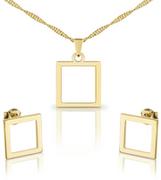 Zestawy biżuterii dla kobiet - Komplet biżuterii srebrny pozłacany kwadraty - miniaturka - grafika 1