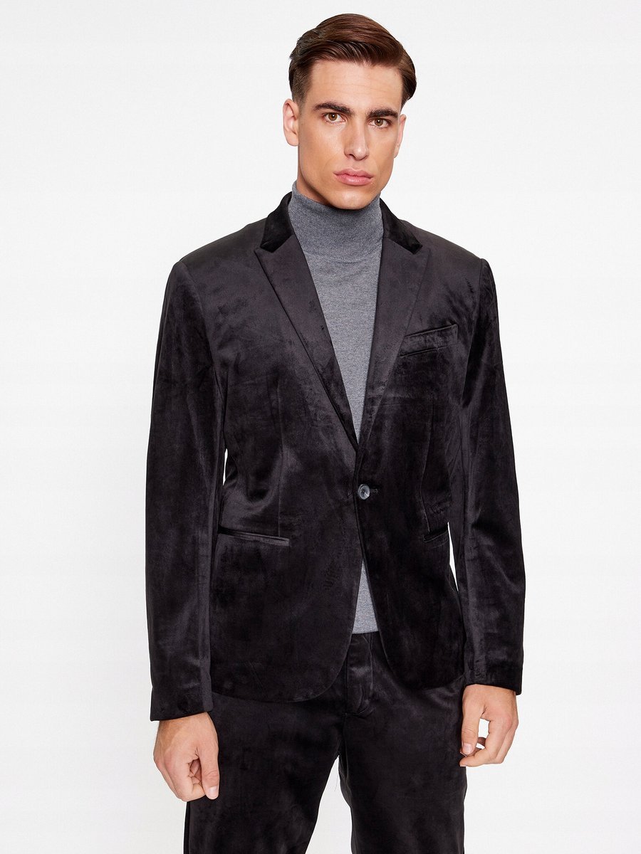 GUESS CZARNA WELUROWA MĘSKA MARYNARKA SLIM ELEGANCKA S 1GŁA