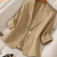 Marynarki i żakiety damskie - TEMU Damski Casualowy Blazer - Inspirowany Bliskim Wschodem, Trzyczęściowy Rękaw, Sylwetka H, Jednokolorowy, Pranie Maszynowe, Jednorzędowy Zapinany - miniaturka - grafika 1