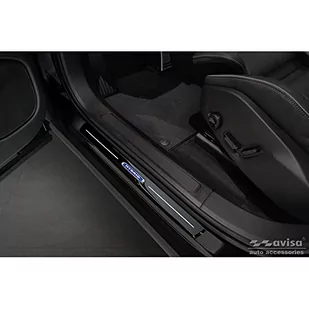 Polerowane czarne listwy ze stali nierdzewnej kompatybilne z Volvo XC60 II 2017-2021 & Facelift 2021- 'Hybrid' - 4-części - Nakładki progowe - miniaturka - grafika 1