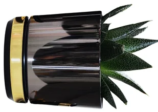 18 cm Doniczka DUO dwukolorowa CZARNA z podstawką ZŁOTA * nowoczesna * styl glamour * efekt lustra black * wysoki lustrzany połysk metaliczna * z dr.. - Donice - miniaturka - grafika 1