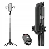 Selfie stick - Uchwyt Selfie Stick Tripod z MagSafe Lampa x2 z pilotem wysoki na 1,4m czar - miniaturka - grafika 1