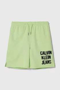 Spodnie i spodenki dla chłopców - Calvin Klein Jeans szorty dziecięce kolor zielony regulowana talia - grafika 1
