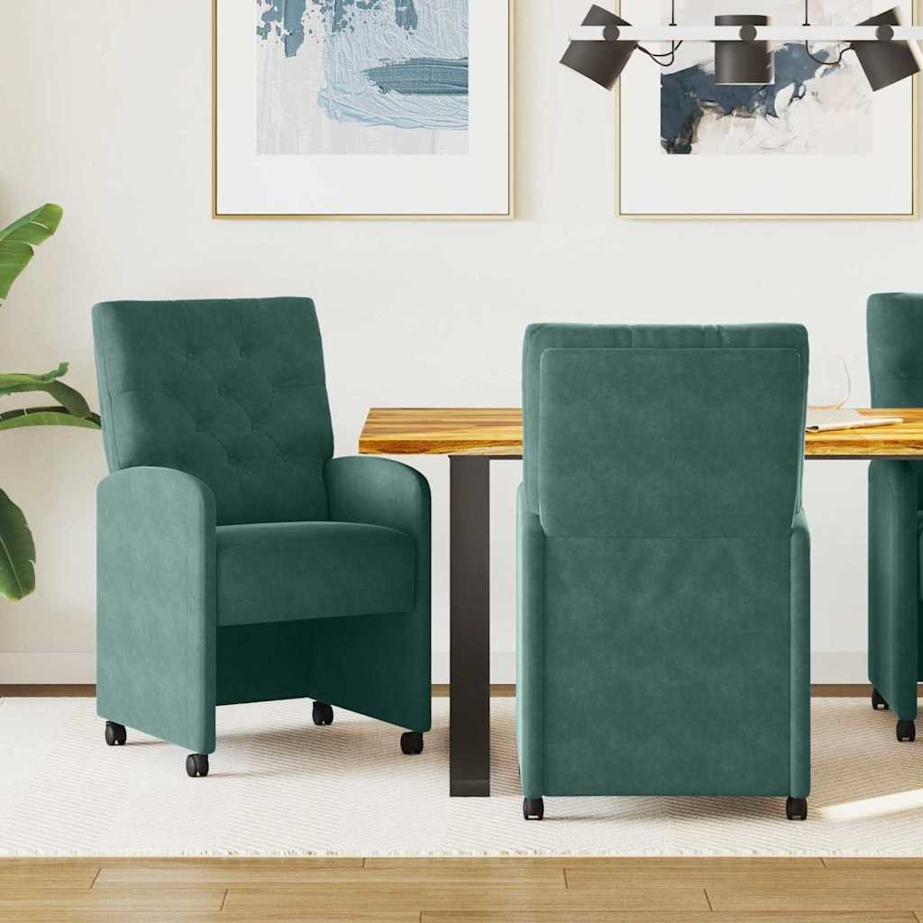 vidaXL Krzesła jadalne 2 pcs ciemnozielony 58 x 67 x 97 cm aksamit