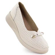 Półbuty damskie - Skórzane półbuty damskie na platformie ażurowe beżowe Vinceza 7896 beżowy - miniaturka - grafika 1