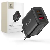 Ładowarki do telefonów - TECH-PROTECT NCA65W-GAN 3-PORT NETWORK CHARGER PD 65W / QC3.0 BLACK - miniaturka - grafika 1