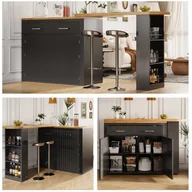 Stoły - Rozkładany stół barowy z 2 szufladami, 2 drzwiami i 3 półkami – 137-215 x 39 x 102,3 cm – MDF – do kuchni, jadalni – czarny - miniaturka - grafika 1