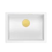 Zlewozmywaki - JOSH 110 GraniteQ zlewozmywak snow white 59,5x45,1x21,5 cm 1-komorowy podwieszany z syfonem manualnym złoty - miniaturka - grafika 1