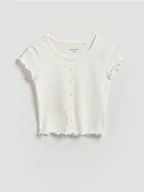 Koszulki dla dziewczynek - Reserved - T-shirt z guzikami - złamana biel - miniaturka - grafika 1
