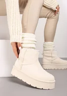 Śniegowce damskie - Beżowe Śniegowce na Platformie z Wsuwaną Cholewką Irialia - miniaturka - grafika 1