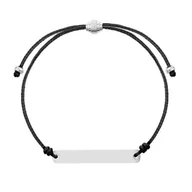 Bransoletki - Sznurkowa regulowana bransoletka z blaszką do grawerowania srebrne stal Czarna - Manoki - miniaturka - grafika 1