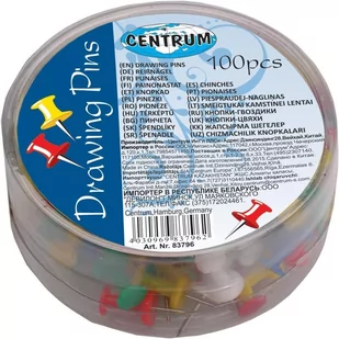 Centrum Pinezki beczułki kolorowe 10mm 100szt 83796 438090 - Pinezki - miniaturka - grafika 1