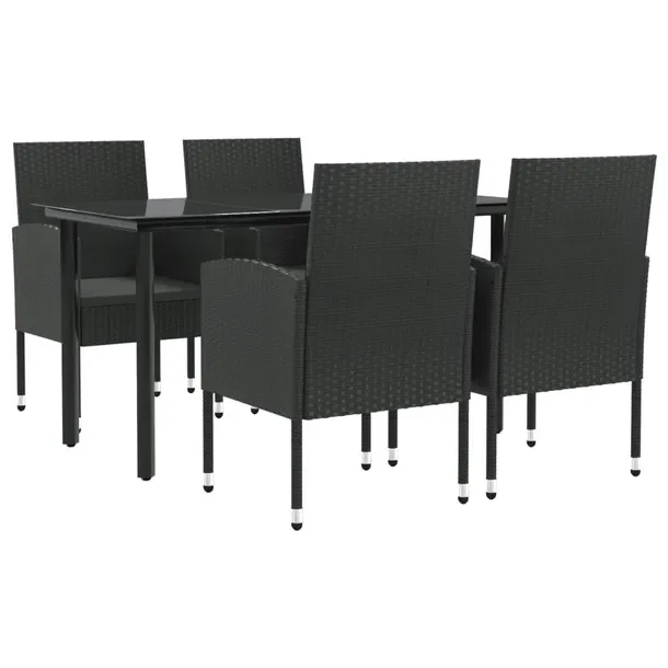 Zestaw mebli ogrodowych czarny z 4 krzesłami i stołem 140x70x74 cm