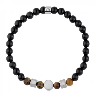 Koraliki czarnego onyksu i tygrysie oko męska bransoletka z kamieniami - Manoki - Bransolety męskie - miniaturka - grafika 1