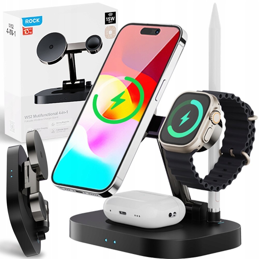 ROCK W52 ŁADOWARKA INDUKCYJNA SKŁADANA STOJAK DO APPLE IPHONE WATCH PEN 15W