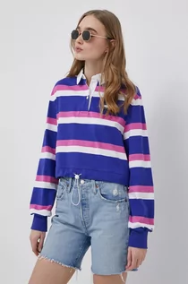 Koszulki i topy damskie - Tommy Jeans longsleeve bawełniany kolor fioletowy z kołnierzykiem - grafika 1