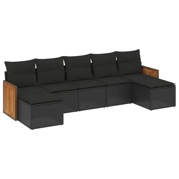 Zestaw mebli ogrodowych modułowych czarny z poduszkami, rattan PE, 55x62x6