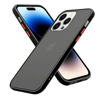Pokrowiec Etui Do Apple iPhone 14 PRO w Matowe Czarno - Czerwone Guziki TPU Hard Case Obudowa Ochronny Cadorabo - Etui i futerały do telefonów - miniaturka - grafika 1