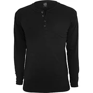Bluzy męskie - Urban Classics Męska bluza Basic Henley L/S Tee, czarny, XS - miniaturka - grafika 1
