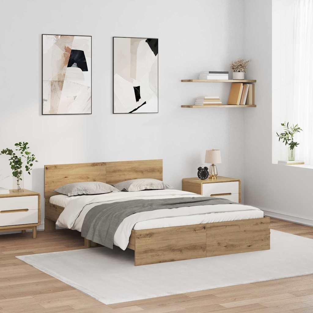 vidaXL vidaXL Ramka łóżka Ze LED Lights Dąb rzemieślniczy 120 x 200 cm